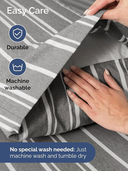 Extra Deep Full Sheet Set - 6 Piece Breathable and Cooling Sheets - Hotel Luxury Bedding for Women, Men, Kids & Teens - Easy & Secure Fit - Soft and Wrinkle Free - Extra Deep Pockets - Grey Stripes