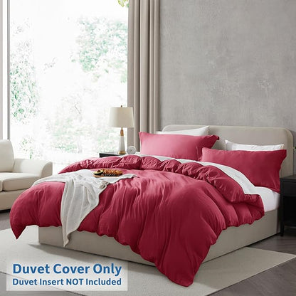 Nestl Burgundy Red Duvet Cover King Size - Soft Prewashed King Duvet Cover Set, 3 Piece, with Zipper Closure, 1 Duvet Cover 104x90 inches and 2 Pillow Shams
