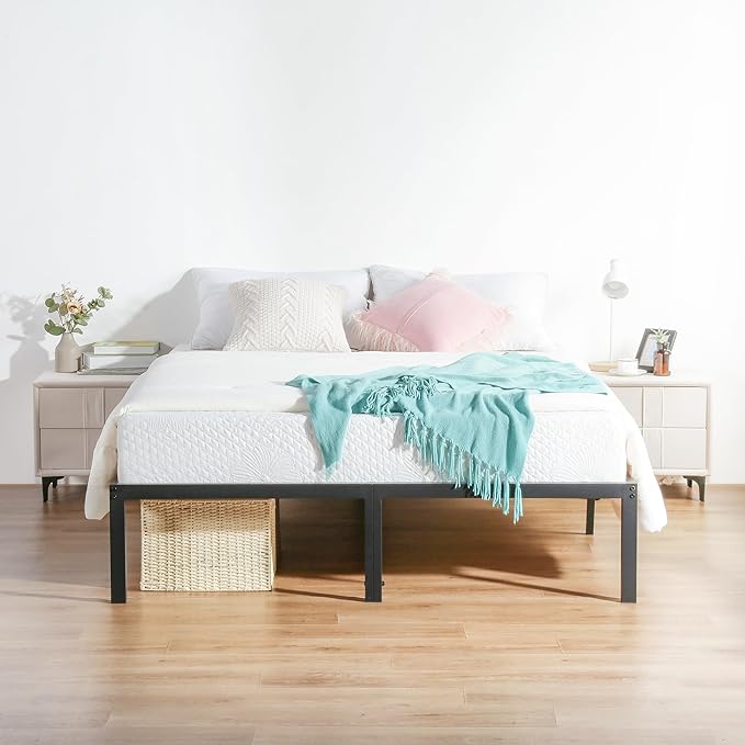 Olee Sleep 18 Inch Heavy Duty Steel Slat Anti-Slip Support, Easy Assembly Platform Bed Frame, Noise Free Steel Mattress Foundation, Maximum Storage, No Box Spring Needed, Black, King Size