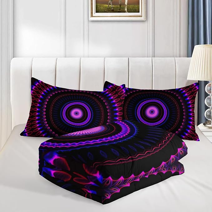 Mandala Printed Comforter Set Queen Size Bedding Sets for Girls,Bohemian Style Twin Bed Comforter Set for Kids Girls Teens Women Bedroom Decor with 2 Pillowcases.