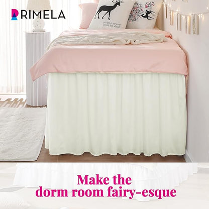 RIMELA Cream Dorm Bed Skirt Twin XL 32 Inch Drop, Easy to Install Extra Long Wrap Around Elastic Dust Ruffle, Bedskirt Silky Fabric Machine Washable (Twin XL 80“L x 39”W & Twin 75“L x 39”W)