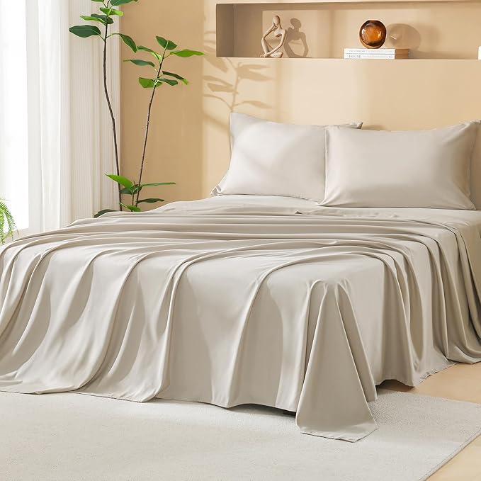 Litanika Oversized King Comforter Set with Sheets 120x120, 7 Pieces Super King Bed in a Bag Boho Tufted Bedding Comforter Sets Oatmeal