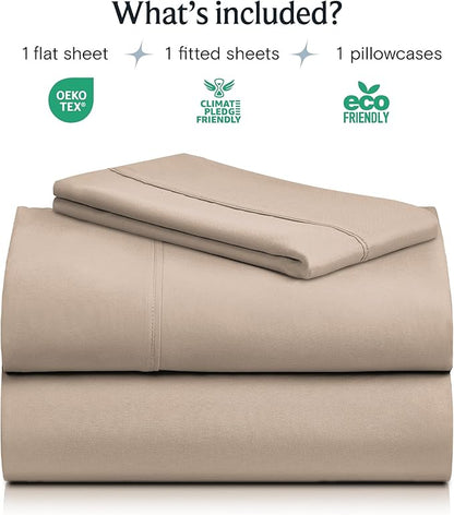 LuxClub Twin Sheets - Soft Bed Sheets for Kids, 3 PC Deep Pockets 18" Eco Friendly Wrinkle Free Fitted Sheets Machine Washable Hotel Bedding Silky Soft - Light Khaki