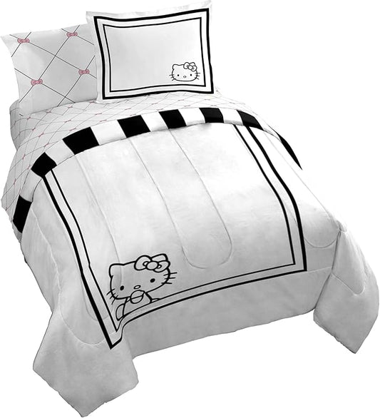 Jay Franco Comforter Set Includes Sheets and Pillow Covers - Soft and Cozy Bed Set for Stylish Room Decor, White - Hello Kity 7 Piece King Size Bedding