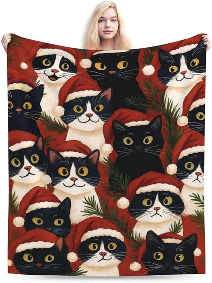 Christmas Cat Blanket Super Soft Warm Fluffy Fleece Flannel Animal Throw Blanket Cozy Fuzzy Plush Stuff Bedding Blankets Gifts for Women Kids Boys Girls Adults 60"X50"