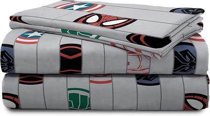 Jay Franco Kids Sheet Set with Fitted, Flat Sheets & Pillow Cover - Ultra-Soft Bedding with Pillowcase for Room Decor, Gray - Avengers, 4 Piece Full