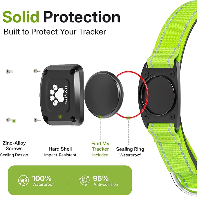 GPS Dog Collar Tracker 2-in-1,Reflective Waterproof Pet Collar,iOS-Only,No Monthly Fees,Unlimited Range,Dog Tracking Collar Pet Tracker,for Small Medium Large Dogs(XS (10.5"-13.5"), Green)