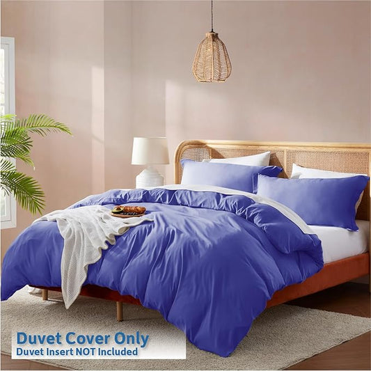 Nestl Royal Blue Duvet Cover Full Size - Soft Double Brushed Full Size Duvet Cover Set, 3 Piece, with Button Closure, 1 Duvet Cover 80x90 inches and 2 Pillow Shams