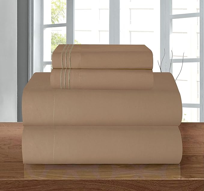 Elegant Comfort Luxury 1500 Premium Hotel Quality Microfiber 4-Piece Sheet Set - Wrinkle Resistant, All Around Elastic Fitted Sheet, Deep Pocket up to 16", Twin/Twin XL, Taupe