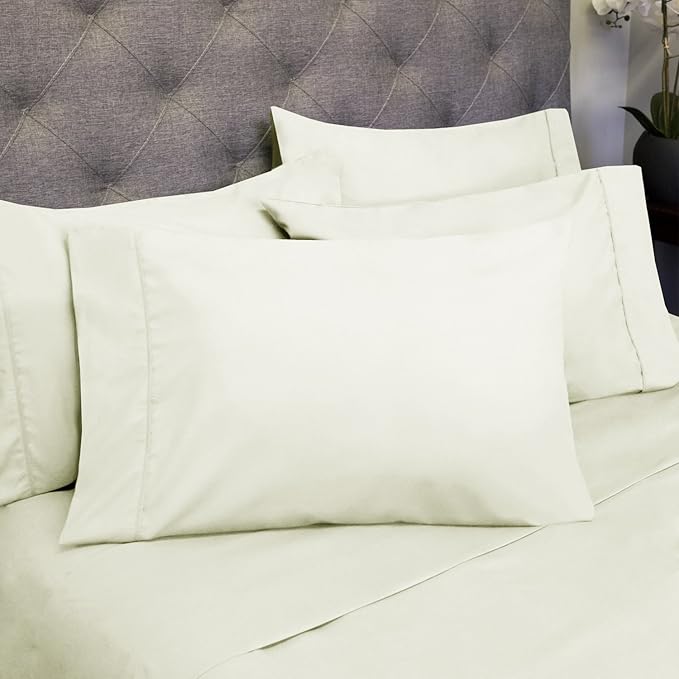 Queen Sheets Ivory - 6 Piece 1500 Supreme Deluxe Collection Deep Pocket Ultra Soft Queen Sheet Set Bedding - 2 Extra Pillow Cases, Great Value, Queen, Ivory