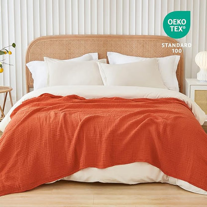 EMME Cotton Muslin Large Throw Blanket Couch Breathable Gauze Soft Lightweight Bed Blankets Adults (Heather Orange Rust, 50"x70")