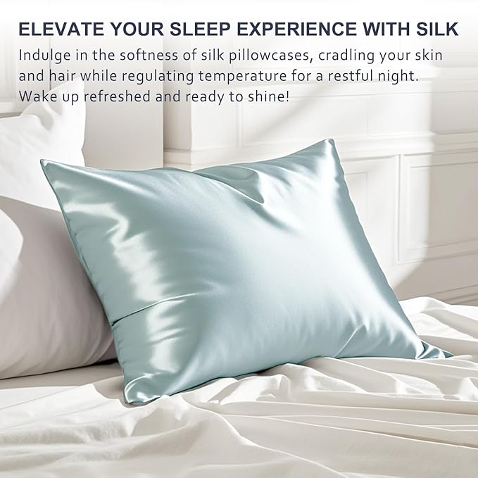 Ravmix Silk Pillow Cases 2 Pack with Zipper, 21momme Mulberry Silk Pillowcase for Hair Skin, Soft Smooth Breathable Cool Pillow Cover for Beauty Sleep with Gift Box(Queen 20"x30", Aqua)