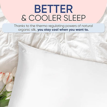 Blissy Silk Pillowcase - 100% Pure Mulberry Silk - 22 Momme 6A High-Grade Fibers - Silk Pillow Cover for Hair & Skin - Regular, Queen & King (Blissy White, Queen)