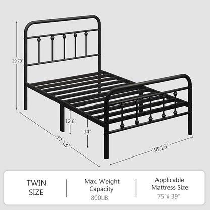 zunatu King Size Metal Bed Frame with Victorian Style Headboard and Footboard, Steel Slat Support Platform Bed, No Box Spring Needed, Under Bed Storage, Easy Assembly, Black