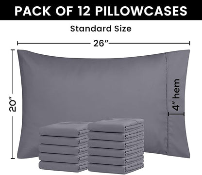 Utopia Bedding Standard Pillow Cases - 12 Pack - Envelope Closure - Soft Brushed Microfiber Fabric - Shrinkage and Fade Resistant Pillow Covers Standard Size 20 X 26 Inches (Standard, Grey)