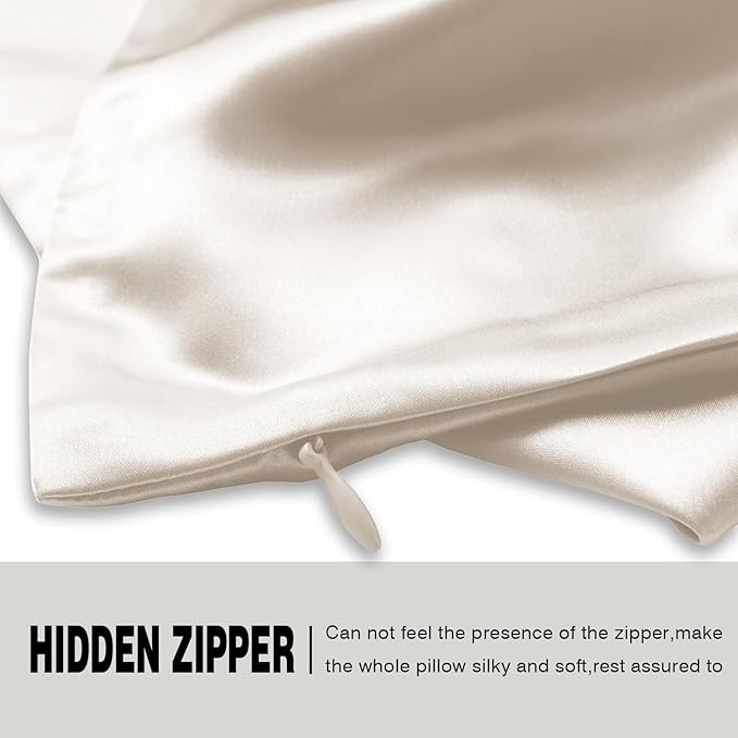 Silk Pillow Cases 2 Pack Soft Breathable and Sliky King Size Pillow Cases Set of 2,Natural Mulberry Silk Pillowcase Set of 2 for Hair and Skin with Hidden Zipper (Beige,20"X 36",2pcs)