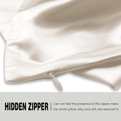 Silk Pillow Cases 2 Pack,Soft Breathable and Sliky Standard Size Pillow Cases Set of 2,Natural Mulberry Silk Pillowcase Set of 2 for Hair and Skin with Hidden Zipper (Beige,20"X 26",2pcs)
