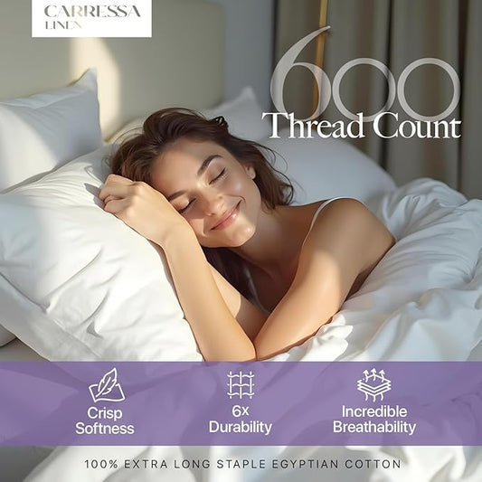 Carressa Linen Split King Sheets Sets for Adjustable Bed - 100% Egyptian Cotton 600 Thread Count 5 PC Top Split King Sheet Set (Light Blue), 16" Deep Pocket Silky Soft Cooling Luxury Hotel Sheets