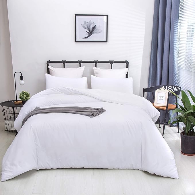 Houseri White Comforter Set Cal King 3 Piece Comforter California King Size Solid Color Bedding Sets Cali King All White California King Comforter