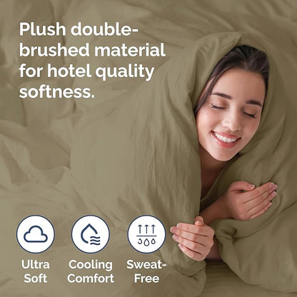 Duvet Cover Twin/Twin XL Size Set - Extra Soft Twin/Twin XL Duvet Cover 68" x 90" with 1 Pillow Sham - Hotel Luxury, Easy Care, Fade Free w/ Zipper Closures & Ties - Comfy, Cozy & Breathable (Khaki)