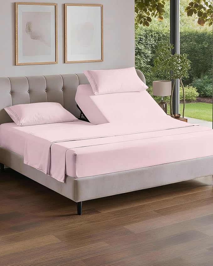 Flex Top Split Head King 4 Piece Sheet Set - Comfy Breathable & Cooling Bed Sheets Set - Hotel Luxury Bedding for Women, Men, Kids, Teens, Boys & Girls - Deep Pockets, Soft = Oeko-Tex - Lavender Pink