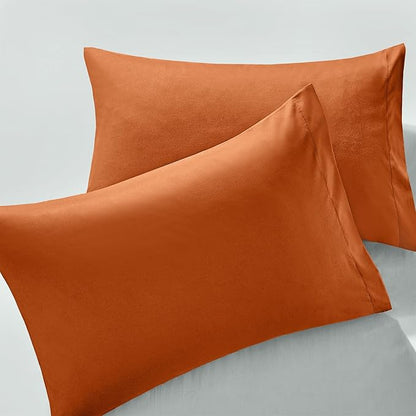 MILVOWOC 2Pcs Brushed Microfiber Queen Pillowcases - 20 x 30 Inch, Burnt Orange Pillow Case Set Non Slip Envelope Pillow Cover with Moisture Absorption and Anti-Wrinkle