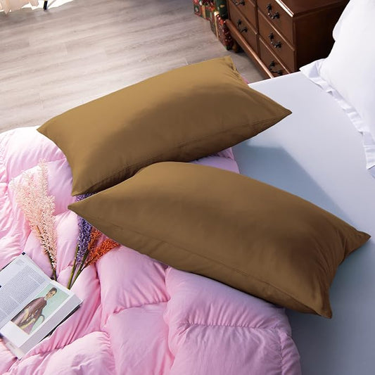 NTBAY Egyptian Cotton King Pillowcases - Set of 2, 500 Thread Count Cotton Pillowcases - Soft and Breathable Envelope Closure Pillow Cases - 20x36 Pillow Covers for Bed, Brown