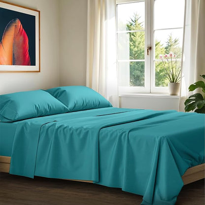 Ashton Sheets 100% Egyptian Cotton Sheets California King Size - 1200 Thread Count Cal King Sheet Set Egyptian Cotton, 4 PC Luxury Bedsheet (Teal), Soft, Cooling, 17" Deep Pocket Bedsheet Set