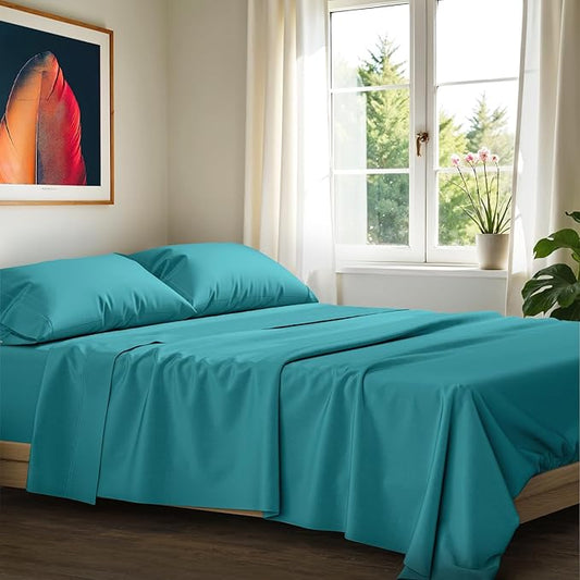 Ashton Sheets 100% Egyptian Cotton Sheets King Size - 1200 Thread Count King Size Sheets Set Egyptian Cotton, 4 PC Luxury Bedsheet (Teal), Soft, Cooling, 17" Deep Pocket Sateen Weave Bedsheet Set