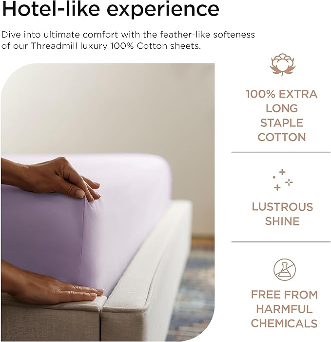 Threadmill Queen Sheet Set | 800 Thread Count Queen Bed Sheets for Queen Mattress with 16” Deep Pocket | Sateen Weave, Better Than Egyptian Cotton, 4-Piece Bedding Set with Cooling Effect | Lilac