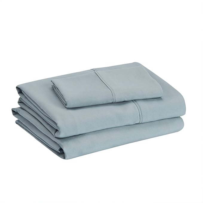 Amazon Basics Lightweight Breathable Super Soft Easy Care Wrinkle Resistant Brushed Microfiber 3 Piece Bed Sheet Set with 14-Inch Deep Pockets, Twin, Spa Blue, Solid