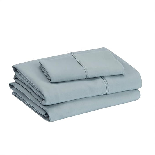 Amazon Basics Lightweight Breathable Super Soft Easy Care Wrinkle Resistant Brushed Microfiber 3 Piece Bed Sheet Set with 14-Inch Deep Pockets, Twin, Spa Blue, Solid