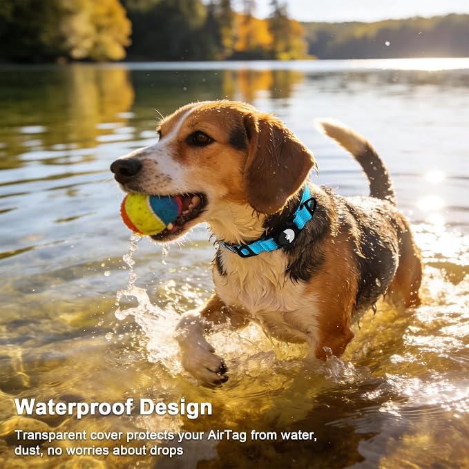Taglory AirTag Dog Collar with Waterproof Holder for Large Dogs, SkyBlue L | Reflective for Night Walks & Low-Light Safety, Track Your Pup Peace of Mind, Adjustable Soft Padded, No More Dangling Tags