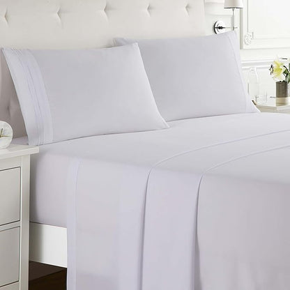 Clara Clark Full XL Bed Sheet Set - Wrinkle, Fade, Stain Resistant, Deep Pocket Sheets - Luxury Soft Bedding Sheets & Pillowcases, Full XL White