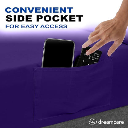 DREAMCARE Twin XL Sheet Sets - 4pc Cooling Sheets XL Twin Sheets - up to 21” Deep Pocket – Hotel Luxury Extra Long Twin XL Bed Sheets 100% Brushed Microfiber with Side Pocket - Purple