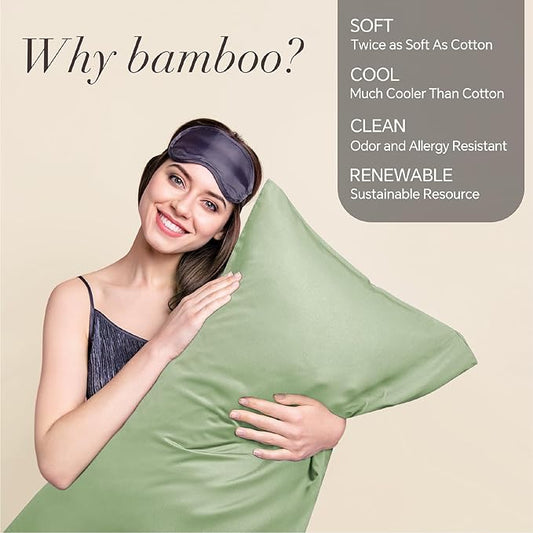 BEDELITE Standard Pillow Cases Set of 2, Rayon Derived from Bamboo, Cooling Pillow Cases for Hot Sleepers & Night Sweats, Breathable Silky Soft Envelope Pillowcases(Sage Green, 20"x26")