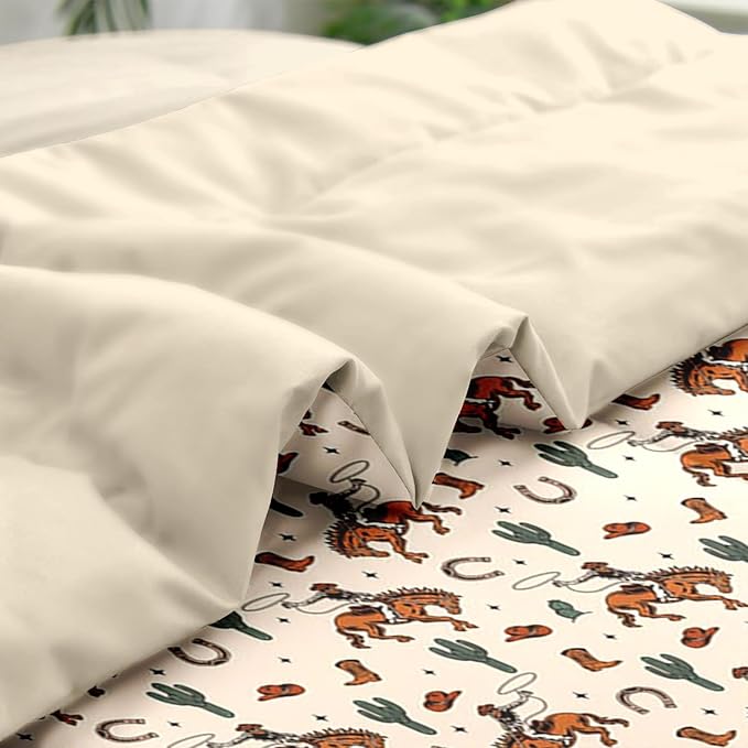 Comforter Set Queen Size, Western Cactus Cowboy 7 Pcs Bedding for Kids and Adults, Boho Retro Cowgirl Bed Sheet Sets with Fitted Sheet 2 Pillowcases & 2 Shams for Bedroom Bed Decor