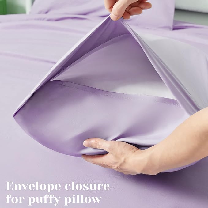 BYSURE 6 Pieces Bed Sheets Set(Full, Lavender) - Hotel Luxury Super Soft 1800 Thread Count 100% Microfiber Sheets with Deep Pockets, Wrinkle & Fade Resistant