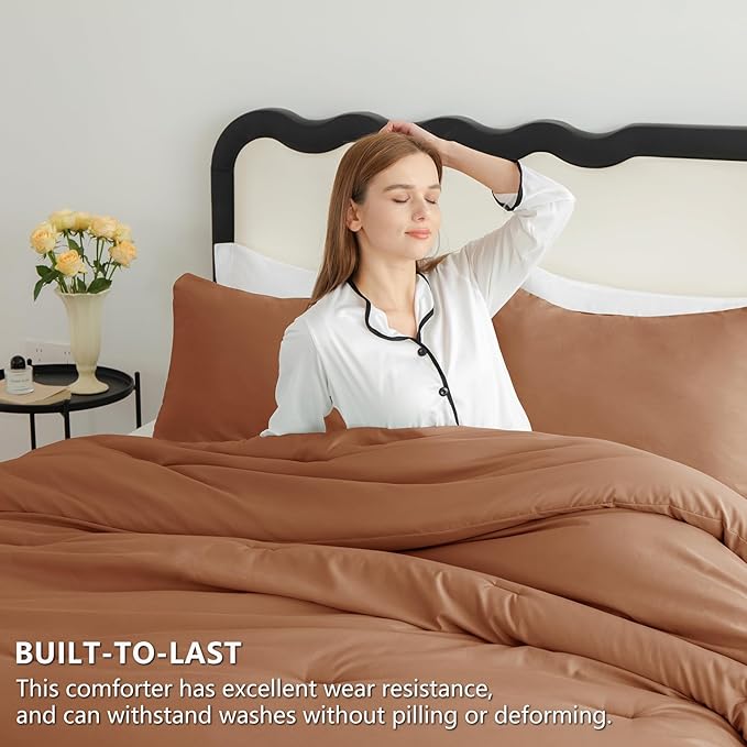 CozyLux Queen Comforter Set Pumpkin, 3 Pieces Solid Comforters Queen Size Breathable Bedding Sets, Fall Luxury Soft Lightweight Bed Set with Down Alternative Comforter and 2 Pillowcases All Seasons