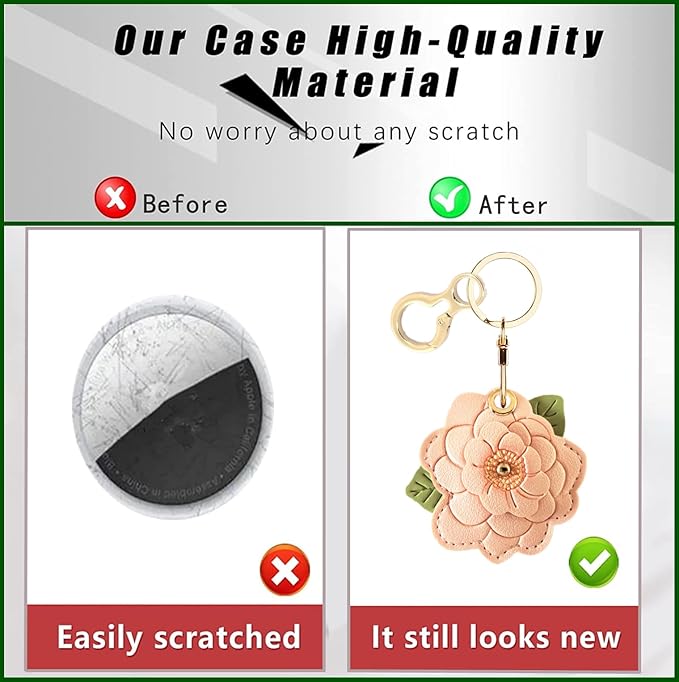 BORKUANA Leather Keychain Holder Case Compatible with AirTag,Cute Protective Cover with Keyring