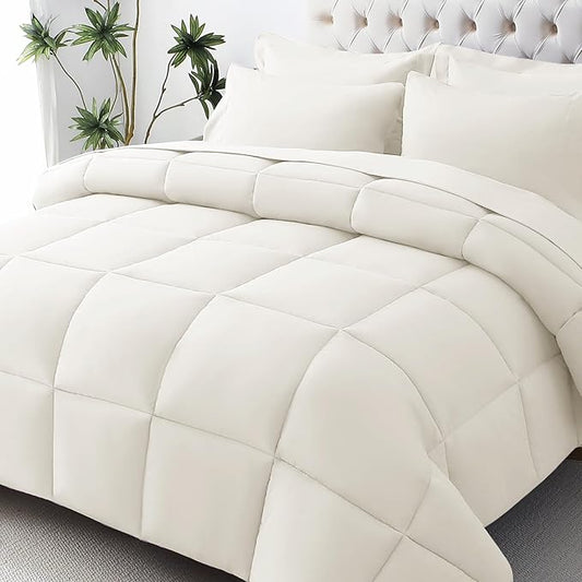 JOLLYVOGUE Twin XL Comforter Set, Ultra-Soft Bed in a Bag Twin XL Size 5 Pieces, Oeko-TEX Certified Bedding Set with Down Alternative Comforter, Sheets, Pillowcases & Shams, Ivory