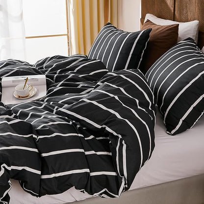 Merryword Black and White Striped Duvet Cover Set King Size - 100% Cotton Bedding Set 3 Pieces, Soft Breathable Comforter Cover with Pillowcases, Minimalist Chic Aesthetic Bedding Set for All Seasons