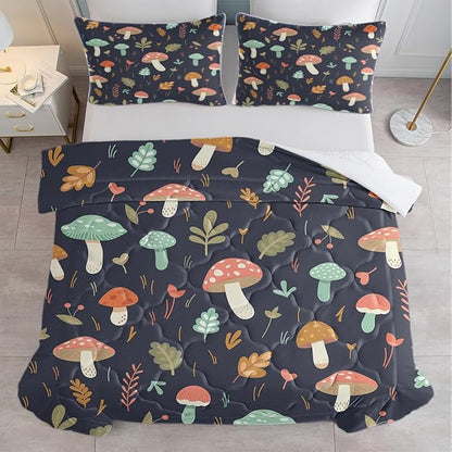 SOULZZZ Colorful Mushroom Bed Set - California King Comforter and 2 Pillowcases - Super Soft, Comfy, Breathable Trippy Mushroom Design