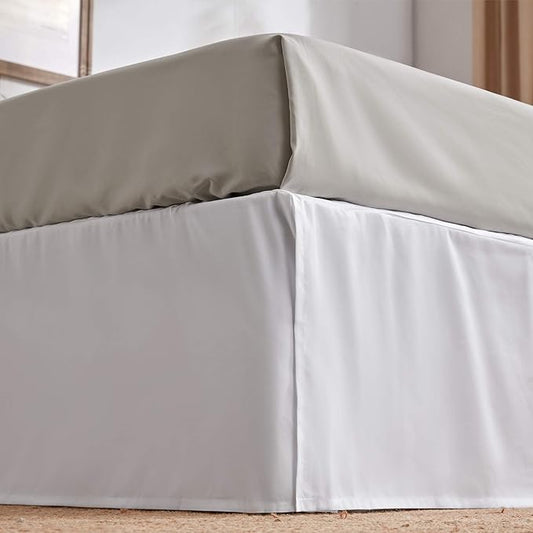 SLEEP ZONE Pleated Bed Skirts King Size, 15 inch Tailored Drop Easy Fit Bedskirt, Anti-Static, Fade Resistant (King, White)