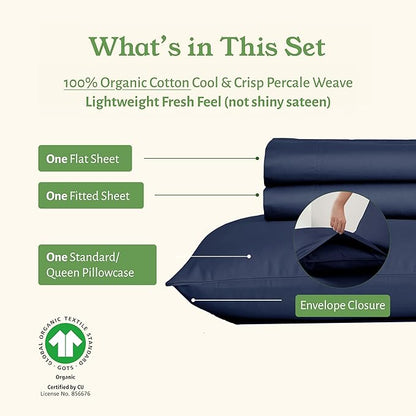 California Design Den Twin XL Sheet Set - Soft 100% Organic Cotton Twin XL Sheet Sets with Deep Pockets, Crisp, Breathable and Durable Bedding Set - Navy Blue