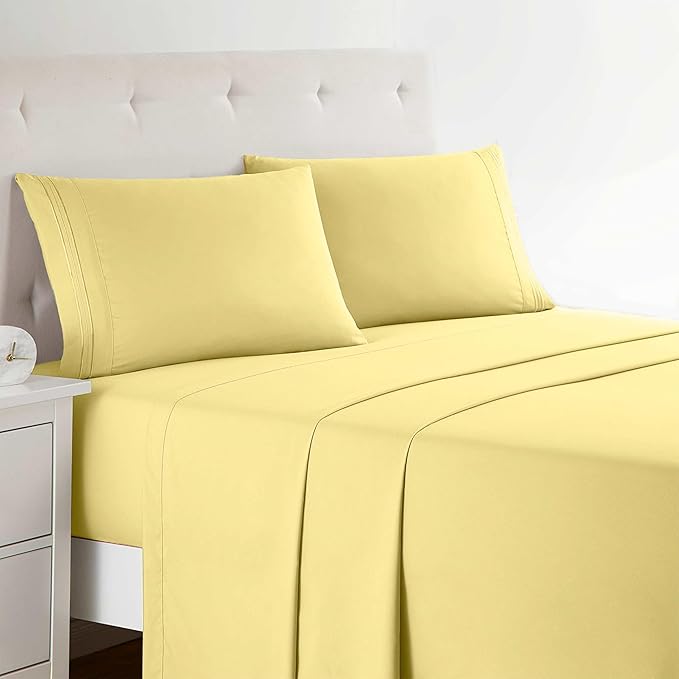 Clara Clark Bed Sheets, Premier 1800 Series 4 Piece Bed Sheet Set, Deep Pocket, Wrinkle, Fade, Stain Resistant, Luxury Soft Bedding Sheets & Pillowcases, Full, Custard Mellow