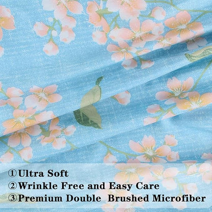JSD Blue Floral Printed Sheet Set Queen Size, 4 Piece Soft Spring Pattern Microfiber Sheets Extra Deep Pocket