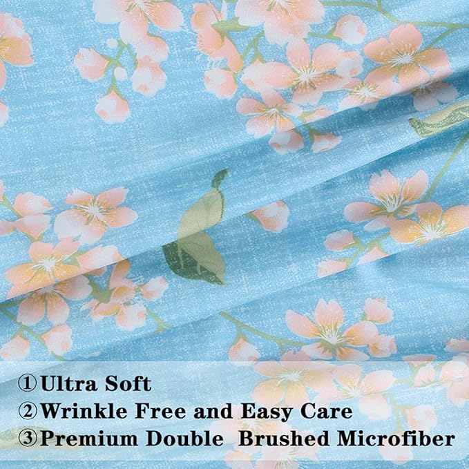 JSD Blue Floral Printed Sheet Set Full Size, 4 Piece Soft Pattern Microfiber Sheets Extra Deep Pocket