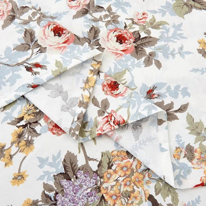 DAUAOTO 100% Cotton Bedding Printed Sheets Set for Queen Size Bed Up to 14" Deep Mattress, Classic Vintage Flower Pattern Bedlinen Sets, Rose Floral