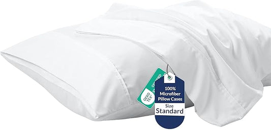 Royale Linens Standard Pillowcase Set of 2 - Bed Pillow Cover - 20"x26" - White Pillowcases - 1800 Brushed Microfiber, Wrinkle & Fade Resistant - Soft & Cozy- Standard Size Pillow Case (STD, White)